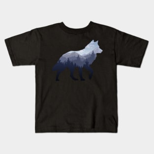 Lone Wolf Survives The Mountain Silhouette Art Kids T-Shirt